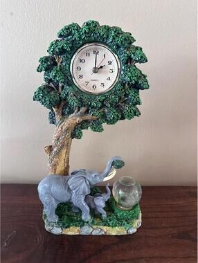 Vintage Herco Elephant Mother and Baby Table Clock